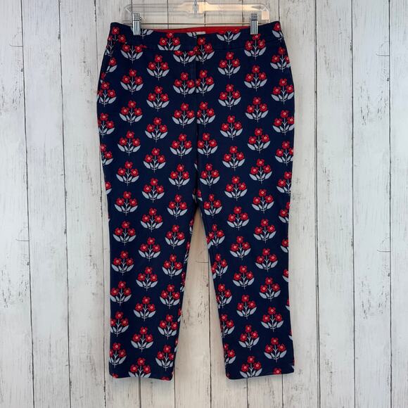 Boden Navy/Red Floral Richmond Stretch High Waisted Ankle Trousers Size 10 P - Picture 2 of 15